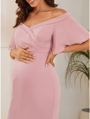 Mermaid / Trumpet Maternity Dresses Maternity Dress Formal Court Train Short Sleeve Off Shoulder Stretch Fabric with Ruched Pure Color