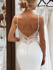 Trumpet Mermaid V Neck Backless Wedding Dress