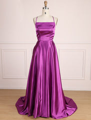 A-Line Prom Dresses Minimalist Dress Party Wear Sweep / Brush Train Sleeveless Spaghetti Strap Satin with Pleats Slit