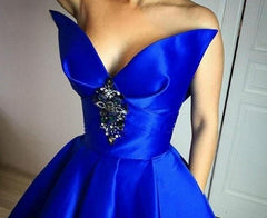 Royal Blue Satin Beading Sweetheart Ball Gown Prom Dress