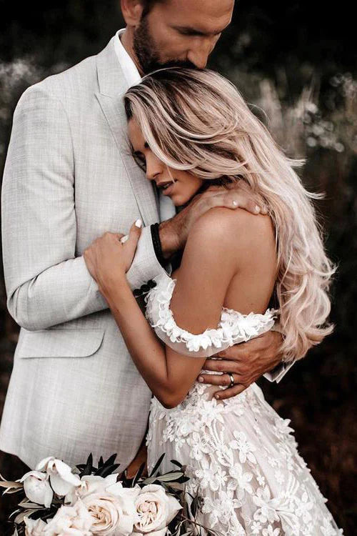 Lace Appplique Beach Off The Shoulder Wedding Dress