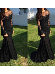 Long Sleeve Scoop See Through Mermaid Prom Dress