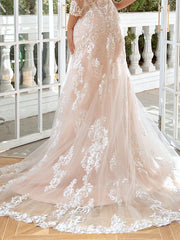 Engagement Formal Wedding Dresses Sweep / Brush Train Mermaid / Trumpet Long Sleeve Sweetheart Lace With Appliques