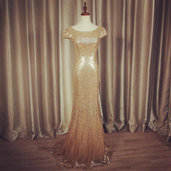 Silver Sequin Cap Sleeves Bridesmaid Dresses Floor Length