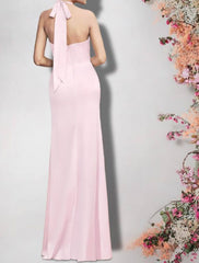 Sheath / Column Bridesmaid Dress Halter Neck Sleeveless Sexy Floor Length Chiffon with Split Front - RongMoon