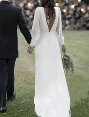 Long Sleeve Backless Sheath Column Chiffon Weddding Dress