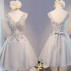 Junior Elegant Vintage Sleeveless V-neck Appliques Beads Lace Up Back For Teen Short Aline Homecoming Dress,BD0116