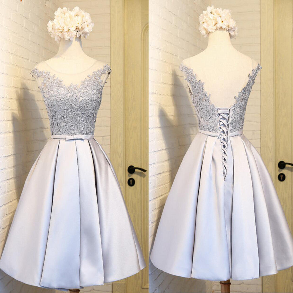 Elegant Sleeveless  Lace Up Back  Appliques Clairvoyant Outfit Satin Skirt Tea Length Homecoming Dress,BD0136
