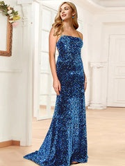 Mermaid / Trumpet Prom Dresses Sparkle & Shine Dress Party Wear Sweep / Brush Train Sleeveless Halter Sequined Backless with Sequin