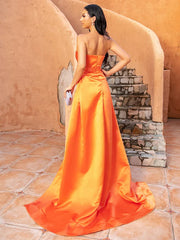 Gold Satin Beading Sweetheart Mermaid Prom Dress With Split