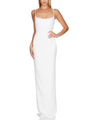 Sheath / Column Bridesmaid Dress Spaghetti Strap Sleeveless Elegant Sweep / Brush Train Stretch Fabric with Split Front / Solid Color - RongMoon