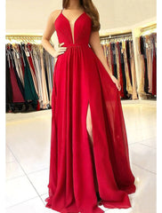 A-line/Princess Scalloped Neck Sleeveless Long/Floor-Length Chiffon Prom Dress With Split - RongMoon