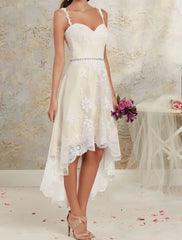 Lace High Low Short Beading Straps Wedding Dress