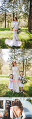 Gorgeous Ivory Lace Long Sleeve Portrait Neck Open Back Mermaid  Wedding Dresses,DB0113
