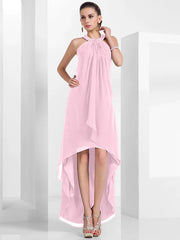 A-Line Elegant Dress Wedding Guest Asymmetrical Sleeveless Halter Chiffon Backless with Pleats Beading