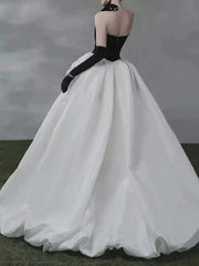 White Satin Ball Gown Beading Prom Dress