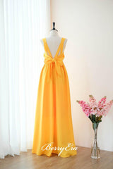 Sleeveless Bright Yellow Long Bridesmaid Dresses - RongMoon
