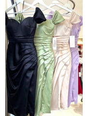 Mermaid / Trumpet Prom Dresses Minimalist Dress Cocktail Party Tea Length Sleeveless Sweetheart Charmeuse Backless with Pleats Ruched