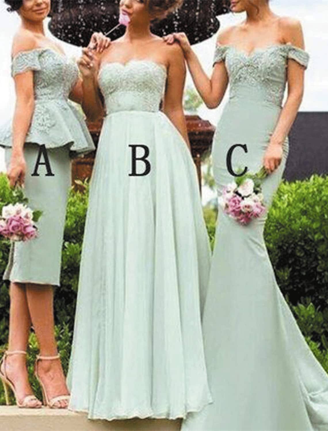 A-Line / Mermaid / Trumpet / Sheath / Column Bridesmaid Dress Off Shoulder Sleeveless Sexy Floor Length Chiffon / Lace with Lace / Appliques - RongMoon