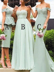 A-Line / Mermaid / Trumpet / Sheath / Column Bridesmaid Dress Off Shoulder Sleeveless Sexy Floor Length Chiffon / Lace with Lace / Appliques - RongMoon