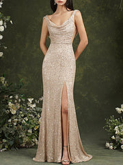 Mermaid Gold Sequin Long Prom Dress
