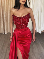 Burgundy Satin Long Mermaid Prom Dress