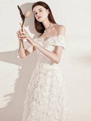 Off The Shoulder Champagne Feather Long Prom Dress