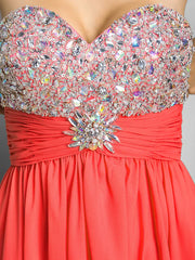 A-Line Cute Dress Wedding Guest Short / Mini Sleeveless Sweetheart Chiffon with Ruched Crystals Beading