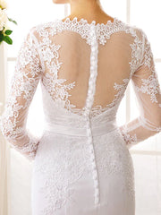 Engagement Open Back Formal Wedding Dresses Court Train Mermaid / Trumpet Long Sleeve Illusion Neck Chiffon With Sash / Ribbon Appliques