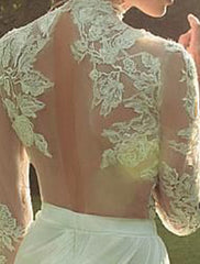 Beach Wedding Dresses Court Train A-Line Long Sleeve High Neck Chiffon With