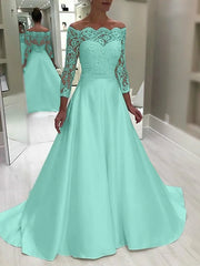 A Line Satin Off The Shoulder Long Sleeve Wedding Dress