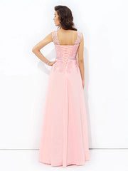 A-Line Prom Dresses Sparkle & Shine Dress Formal Floor Length Sleeveless Jewel Neck Chiffon with Appliques