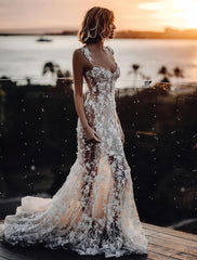 Trumpet Mermaid Lace See Though Sexy Wedding Dress