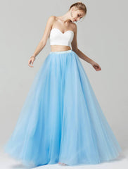 A-Line Bridesmaid Dress Seperates Floor Length Tulle with - RongMoon