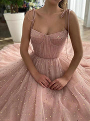Pink Tulle Sparkle A Line Prom Formal Dress