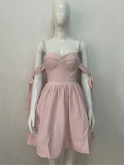 Pink Off The Shoulder Pearls Short Homecoming Dress