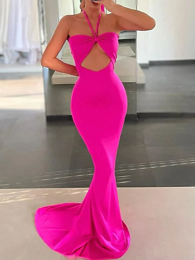 Cut Out Spandex Pink Trumpet Mermaid Prom Dress