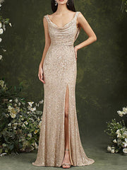 Mermaid Gold Sequin Long Prom Dress