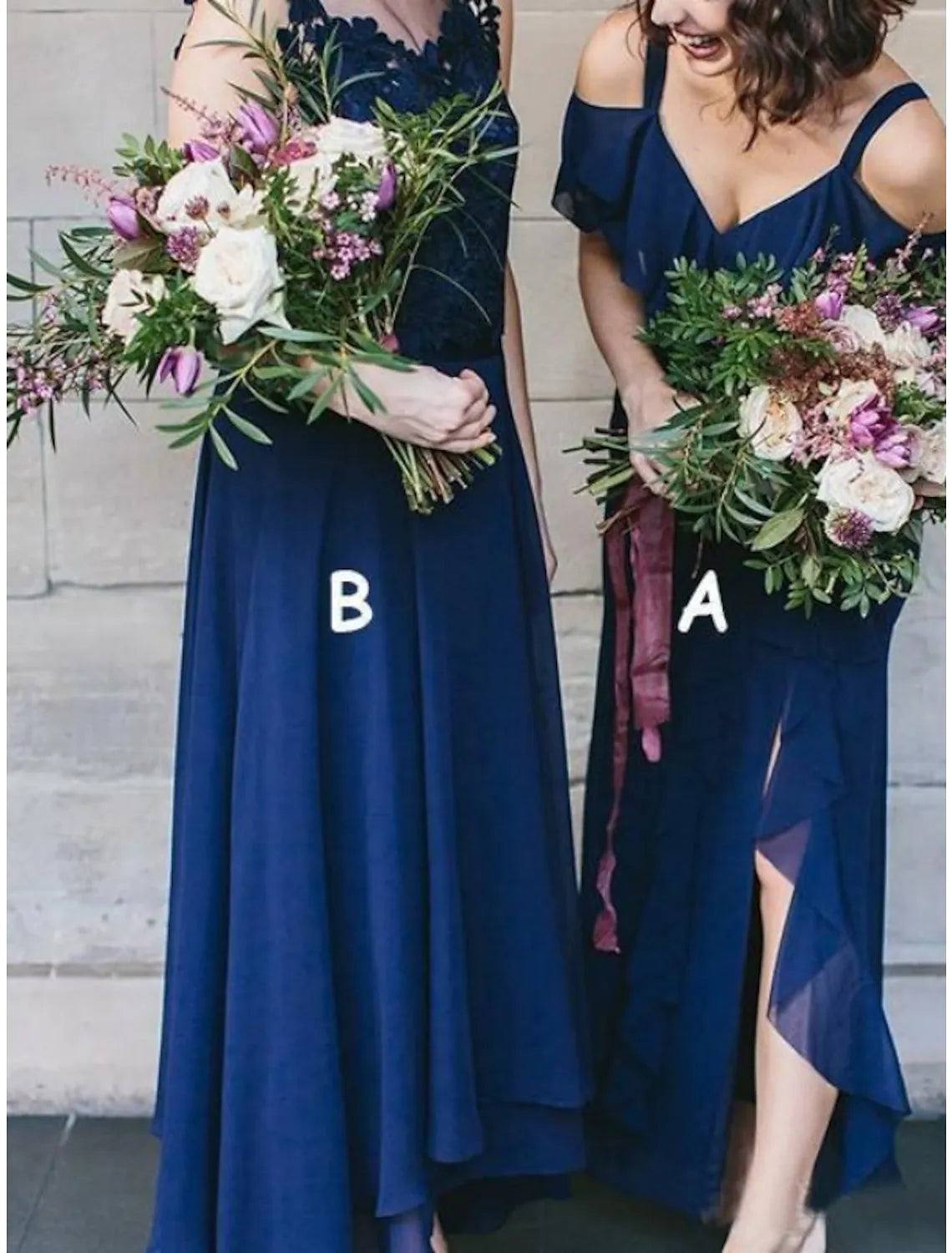 Sheath / Column Bridesmaid Dress V Neck / Jewel Neck Sleeveless Elegant Asymmetrical Chiffon / Lace with Ruffles / Solid Color - RongMoon