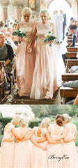 Illsuion Lace Top Chiffon A-line Long Bridesmaid Dresses - RongMoon