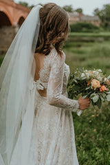 A Line Long Sleeves Lace Boho Wedding Dress