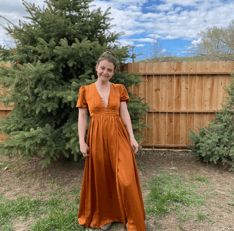 Long dress / Silk dress / Vintage dress/ Summer dress/ Wedding dress/ Bridesmaid dresses/ Engagement dress/ Slip dress/ Pearl Button - RongMoon