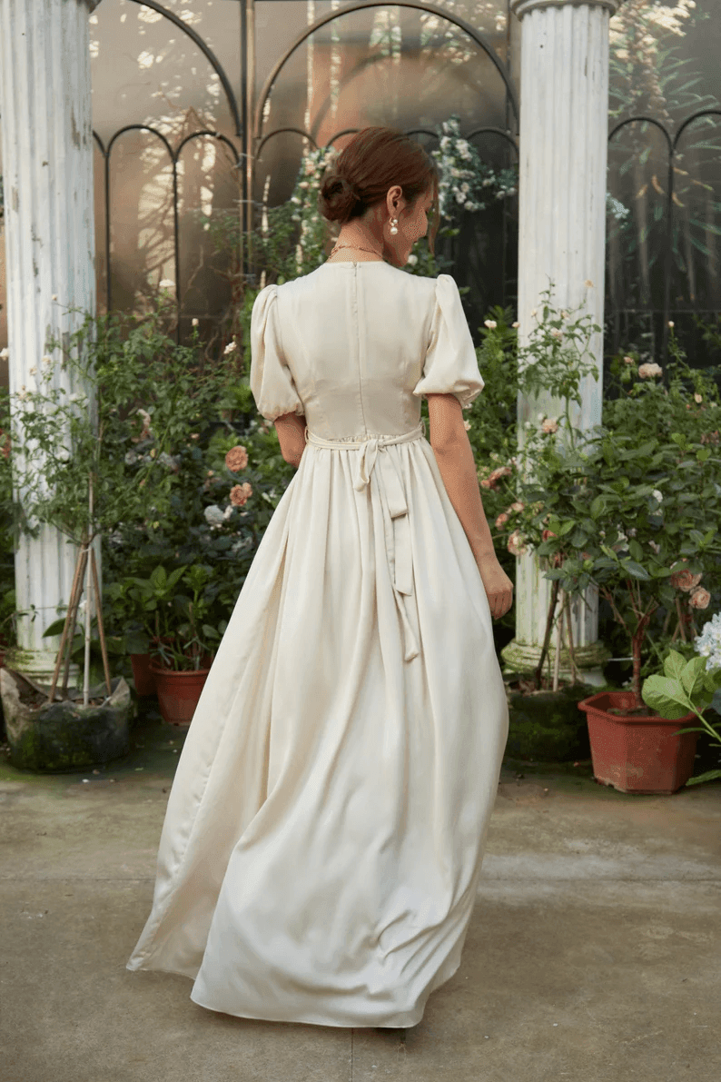 Long dress / Silk dress / Vintage dress/ Summer dress/ Wedding dress/ Bridesmaid dresses/ Engagement dress/ Slip dress/ Pearl Button - RongMoon