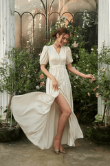 Long dress / Silk dress / Vintage dress/ Summer dress/ Wedding dress/ Bridesmaid dresses/ Engagement dress/ Slip dress/ Pearl Button - RongMoon