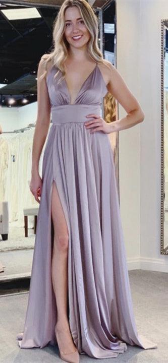 Spaghetti Long A-line Side Slit Simple Prom/Bridesmaid Dresses - RongMoon