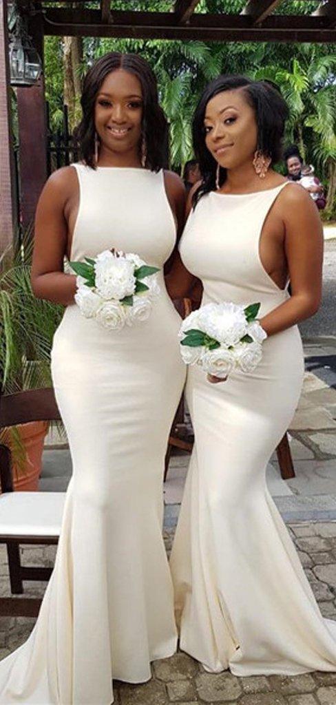 Sexy Ivory Long Mermaid Bridesmaid Dresses, Bridal Party Dresses - RongMoon