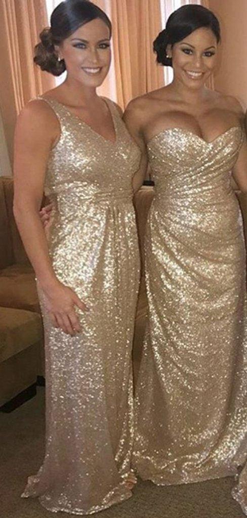 Mismatched Long Sheath Sequin Bridesmaid Dresses - RongMoon