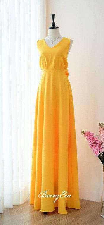 Sleeveless Bright Yellow Long Bridesmaid Dresses - RongMoon