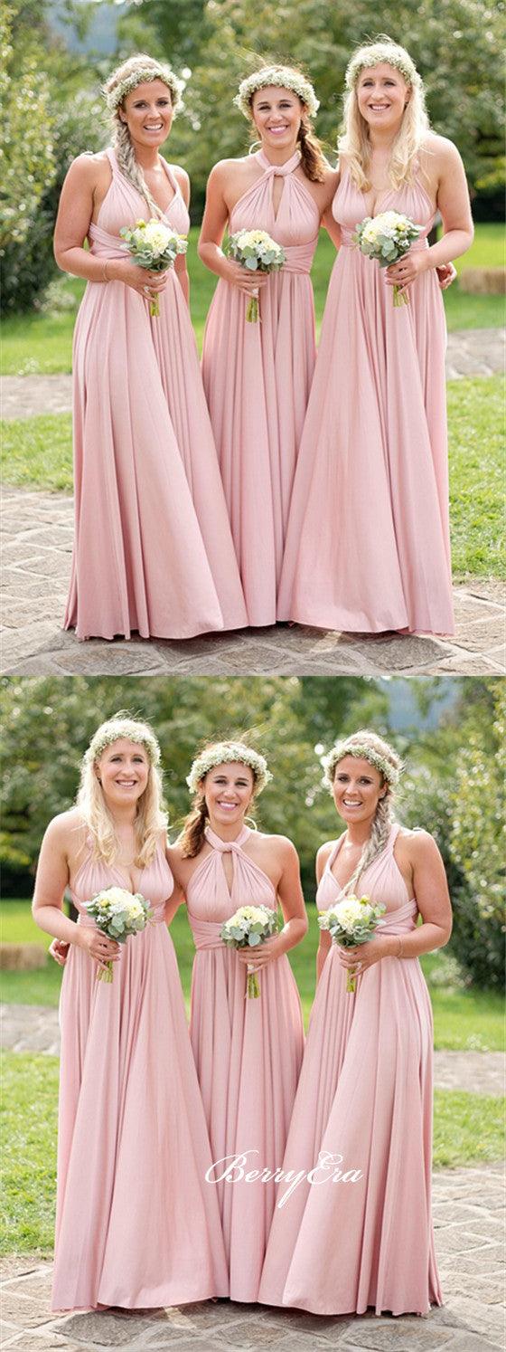 Convertible Long A-line Pink Jersey Bridesmaid Dresses - RongMoon