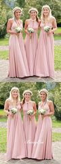 Convertible Long A-line Pink Jersey Bridesmaid Dresses - RongMoon